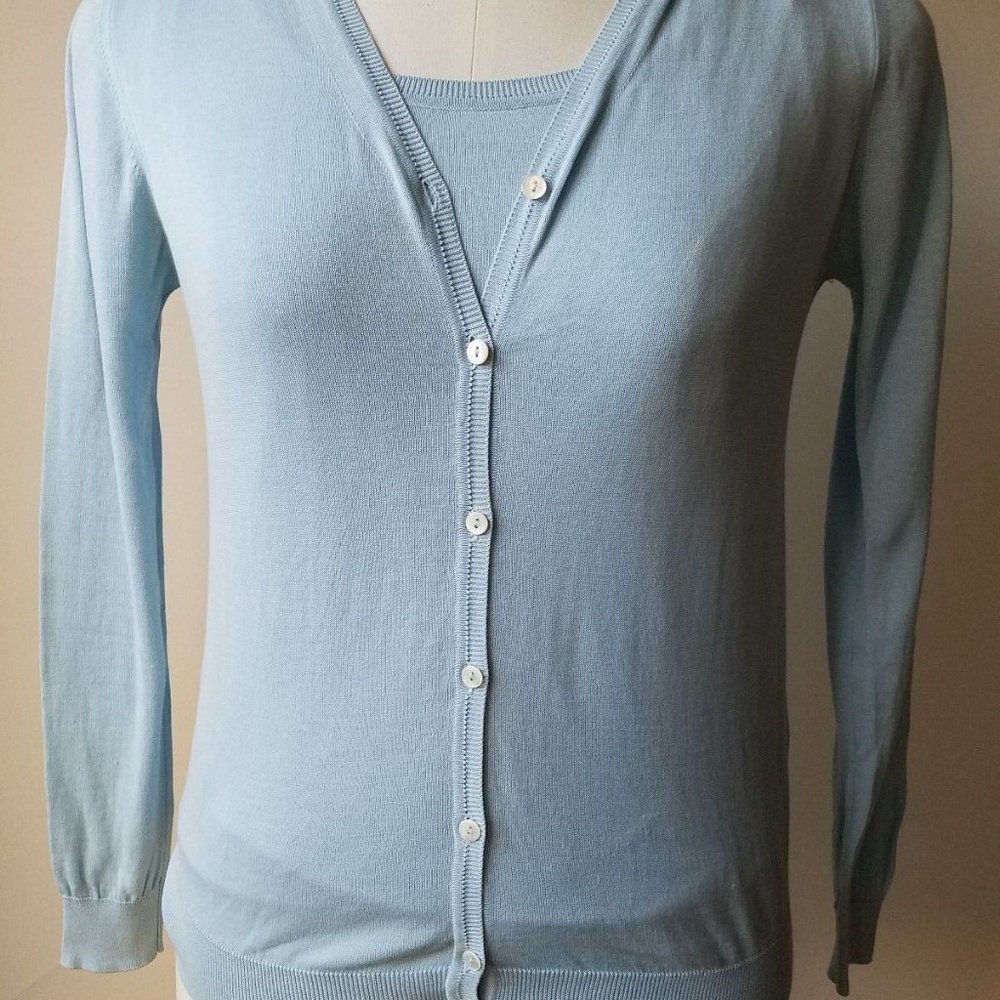 Malo Cardigan Twin Set Light Blue Classic 100% Cotton VTG